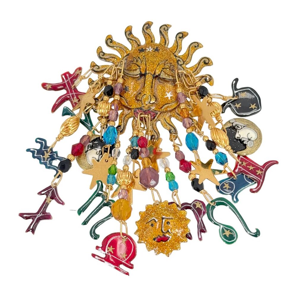 Lunch at The Ritz Zodiac Sun Pin – Hand-Enameled Celestial Astrology Brooch - Picture 3 of 11